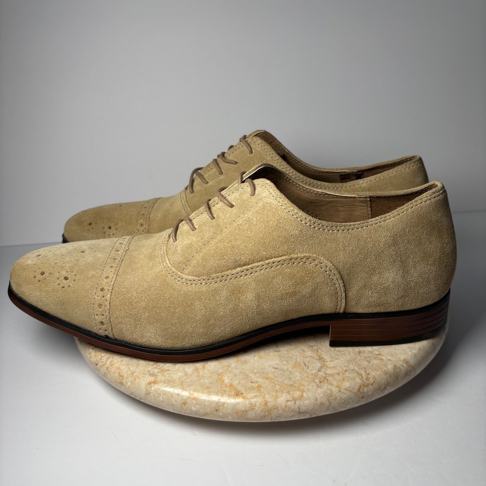 ASOS Mens Tan Suede Brogue‎ Cap Toe Oxford Shoes Square Toe Size 10 Loafer